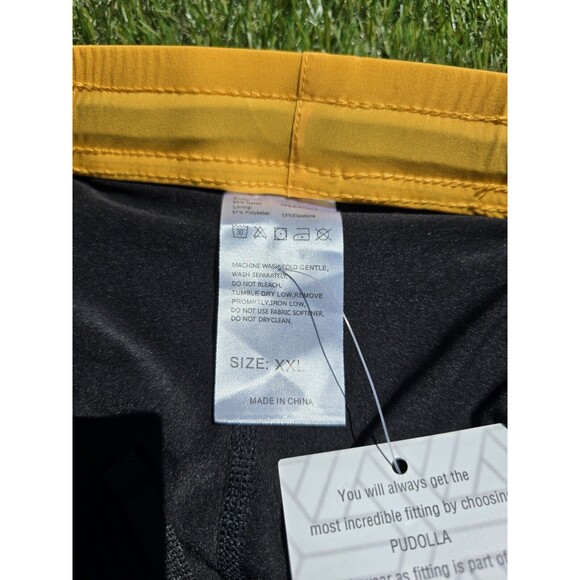 Pudolla Mens Running Workout Lined Shorts Active Yellow Size XXL 3 Pockets - Picture 9 of 14